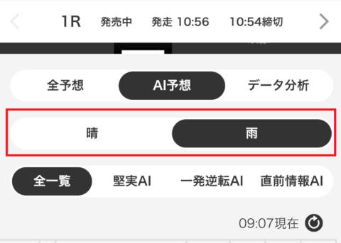 「晴予想」と「雨予想」