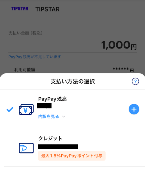 PayPay残高やPayPayクレジットを選択可能