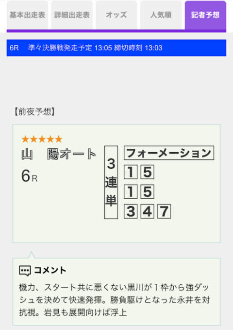 アオケイスタジアムの「記者予想」