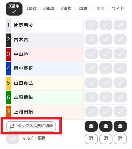 「ボックス投票に切替」をタップ