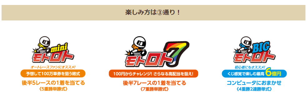 モトロトは好みに応じて3種類から選べる
