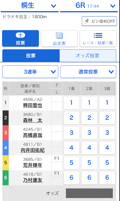 ボートレースは6艇のみ出艇